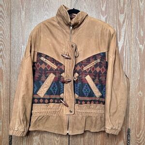 Vintage Leather Suede Navajo Aztec Jacket Women's Large Western Southwest Biker